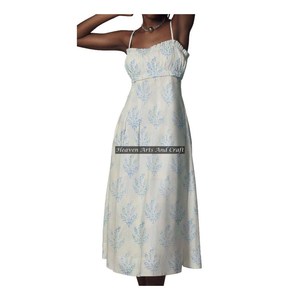 Nouvelle Robe Midi Décontractée d'Été en Coton pour Femme, Modèle Designer Haut de Gamme, Imprimé Bloc, Bretelles Fines, Idéale pour les Vacances - Product Image 3