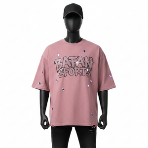 Camiseta de hombre de corte holgado estilo streetwear, tela gruesa con parche de chenilla y gráfico bordado, 100% algodón, ajuste holgado, estampada. - Product Image 6