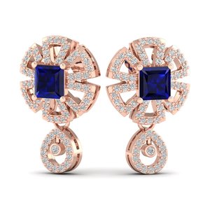 Boucles d'oreilles pendantes REYES en argent sterling 925 de haute qualité, saphir bleu taille princesse 2 carats, bijoux délicats en moissanite - Product Image 1