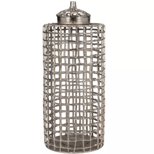 Vase de sol moderne en métal courbé, 33 pouces de diamètre, fait main, blanc avec rayures noires - Product Image 6