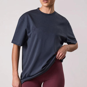Nouveauté : T-shirts à manches courtes surdimensionnés pour femmes, de haute qualité, couleur unie, coupe ample, respirant, en jersey de coton décontracté - Product Image 3