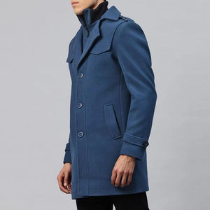 Abrigo Largo de Lana Azul para Hombre, Solapa con Muescas, Cierre de un Botón, Gabardina Cálida para Otoño, Estilo Casual - Product Image 3
