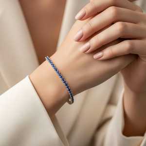 Pulsera de tenis de zafiro, plata 925, hecha a mano, con gemas azules de 4 mm, piedra de nacimiento de septiembre, regalo para ella - Product Image 5