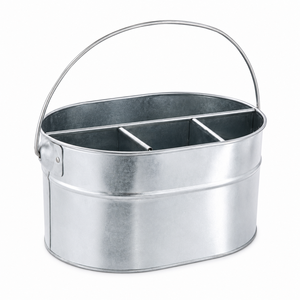 Farmhouse Galvanized Utensil <b>Caddy</b> with Handle 3 Compartment Metal Cutlery Holder Organizer for Restaurant Countertop - Product Image 1