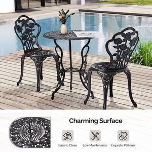 Juego de Bistro de Aluminio Fundido para Exteriores, Resistente a la Intemperie, 3 Piezas, Mesa y Sillas Color Rosa, para Patio, Jardín, Terraza - Product Image 2