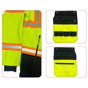 Veste de travail imperméable en polaire polyester classe 2 à prix abordable OEM avec poches porte-outils et bandes réfléchissantes pour la visibilité nocturne - Product Image 3