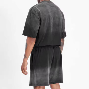 Custom Design Shorts and T-shirt <b>Sets</b> 100% Cotton Acid Wash Sun Faded Custom Logo Drop Shoulder Boxy Fit <b>Twin</b> <b>Set</b> For Men's - Product Image 3