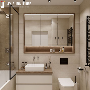 Meuble sur mesure JY Project, commode moderne en panneaux de particules RTA, standard américain, petite vanité de salle de bain tendance avec lavabo éclairé - Product Image 3
