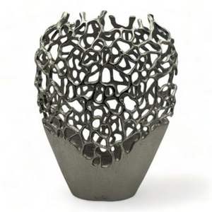 Jarrón de Metal Texturizado Hecho a Mano de Primera Calidad, Decoración Elegante Plateada para Mesa, Adorno de Lujo para Sala de Estar y Oficina de Alta Gama - Product Image 1