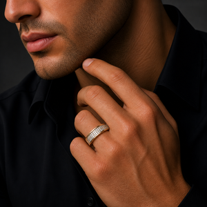 925 Sterling <b>Silver</b> <b>Mens</b> Diamond Pave <b>Ring</b> Wedding Band High Polish Finish Minimalist Luxury Style Daily Wear Gift for Him - Product Image 5