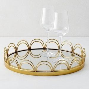 Metal <b>Crafts</b> Luxury Gold <b>Wire</b> Border Mirror Tray Footed Base Decorative Trays For Jewelry Display Wedding Anniversary Gift Ideas - Product Image 3