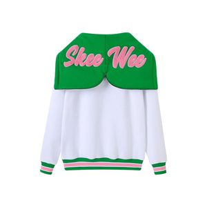 เสื้อฮู้ด AKA White Prep Unisex สีชมพูแต่งขอบสีเขียว เสื้อสเวตเชิ้ตแบบสวมหัวลำลอง ผ้าฟลีซมีฮู้ด แฟชั่นเสื้อผ้าคอลเลคชั่น - Product Image 2