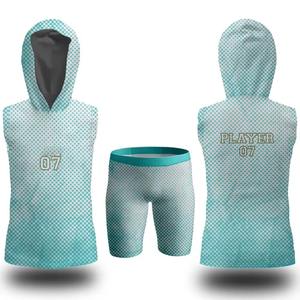 Ensemble maillot et short 7v7 à col en V, sublimation intégrale, séchage rapide, respirant, personnalisable avec nom et numéro, pour football américain - Product Image 1