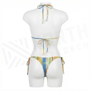<b>Blue</b> Butterfly Print 2 Piece Yoga <b>Set</b> With Gold Trim Deep V Neck Halter Bodysuit And Knee Length Wrap Skirt - Product Image 2