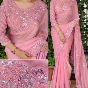 ผ้าส่าหรีผู้หญิงประดับลูกปัดและเลื่อมอย่างสวยงาม พร้อมขอบผ้าลายฉลุดีไซน์เนอร์ พร้อมเสื้อคลุม ราคาขายส่งโดยรอยัลเอ็กซ์พอร์ต - Product Image 3
