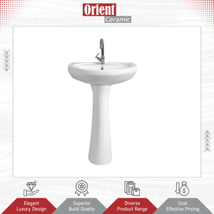 Lavabo de cerámica con pedestal, elegante y duradero, de alta calidad, para uso en hoteles y restaurantes, suministrado globalmente desde India. - Product Image 3