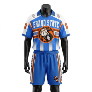 Premium 180 GSM polyester mesh shorts set breathable blue red panel sports uniform custom <b>heat</b> transfer logo for men's set - Product Image 5