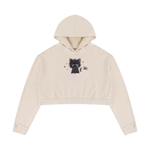 Sudadera Corta para Mujer, Manga Larga, Estampado Digital, Tejido de Poliéster, Informal, Invierno, Transpirable, con Bolsillos - Product Image 1