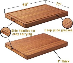 Premium Bamboo Chopping Board Juice Groove Side Handle Rectangle <b>Shape</b> 2.5 cm Thick Dishwasher Safe for Kitchen Restaurant Use - Product Image 2