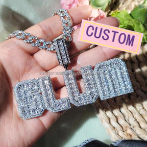 จี้เพชรโมอิสซาไนต์แบบกำหนดเอง "SLUM" สร้อยคอแบบ Iced Out Cuban Link เครื่องประดับฮิปฮอปสำหรับผู้ชายและผู้หญิง - Product Image 1
