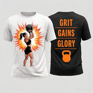 Camiseta Deportiva Unisex de Manga Corta, Poliéster, Impresión por Sublimación, Diseño Grit Gains Glory Kettlebell - Product Image 1