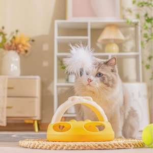 Nouveau jouet interactif pour chat, type disque de tennis de table, avec plume, écologique et moderne, pour divertissement autonome, avec rail et plateau tournant - Product Image 2