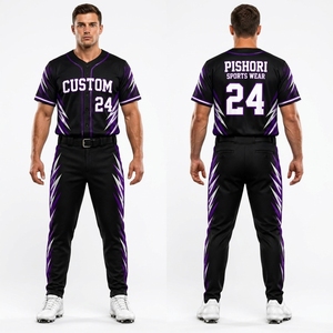 Custom Purple Men's 100% Polyester Baseball Uniform Sublimation Jersey Pants <b>Two</b> <b>Piece</b> Sports Team <b>Set</b> - Product Image 2