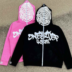 Sudadera con capucha pesada personalizable OEM Y2K con cremallera completa para hombre, estilo Hip Hop Streetwear, con logo bordado y estampado en relieve, ideal para invierno. - Product Image 1