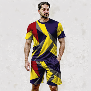 Men's Sublimation Printed T-Shirt And Shorts <b>Set</b> Breathable <b>Knitted</b> Polyester Summer Casual Outfit - Product Image 5