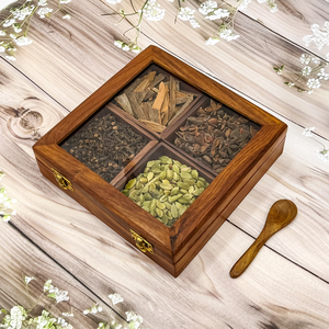 Boîte à épices en bois avec couvercle en acrylique, outils et gadgets de cuisine, contenants avec cuillère, ensemble de boîtes à épices en bois - Product Image 2