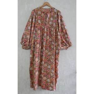 Vestido Maxi Floral Hecho a Mano para Mujer, 100% Algodón, Estampado de Bloques, Estilo Boho Formal, Moda de Verano - Product Image 1