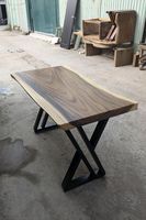 Table à manger rectangulaire en bois massif rustique écologique faite à la main, design moderne, pieds en métal multifonctionnels et stables, 6 places