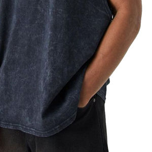 Débardeur homme été haute qualité 100% coton, logo personnalisé et délavage acide, respirant, pour la gym, décontracté, sans manches. - Product Image 4