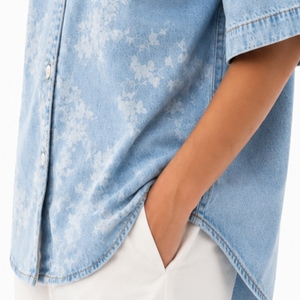 Women Short Sleeve Denim Shirt Premium Soft Breathable Stylish Comfortable Durable Lightweight Summer Friendly Design Wear - Product Image 6