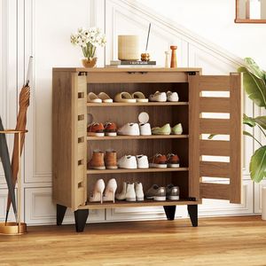 Scarpiera a 4 livelli in stile rustico con elegante anta a persiana per organizzare le tue calzature - Product Image 2