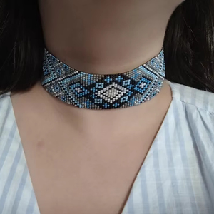 Beautyfull Blue <b>set</b> Traditional <b>Beaded</b> Choker Necklace for women Ethnic Style Jewelry. Gift for party ,Anniversary, Wedding - Product Image 1