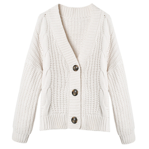Women's V-neck Knitted <b>Cardigan</b> Crop Lantern Sleeve Three Quarter Sleeve Solid Color <b>Button</b> Closure Casual Autumn Sweater - Product Image 5