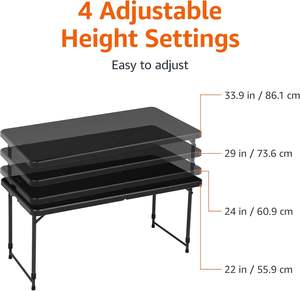 <b>Foldable</b> Aluminum Camping <b>Table</b> Rectangular Outdoor Furniture Minimalist Design Black <b>Plastic</b> Top Lightweight Portable - Product Image 4