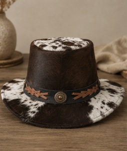 Chapeau de cowboy unisexe en fausse fourrure à large bord, style décontracté pour adulte, toutes saisons, en cuir de vachette, style extérieur - Product Image 3