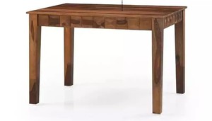 Solid Wood 4-seater <b>Dining</b> Table Set Rectangular Compact Block Leg Thick Heavy Duty Hardwood Walnut Table with Upholstered <b>Chair</b> - Product Image 2