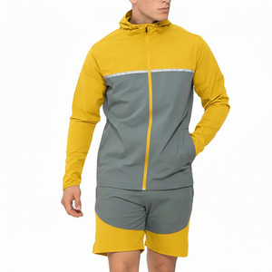 Ensemble survêtement coupe-vent décontracté pour homme, automne 2026, avec bandes réfléchissantes 3M, en nylon respirant et lourd, avec passepoil blanc - Product Image 4