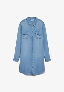Robe chemise en coton bleu clair pour femme, manches courtes, col carré, coupe ajustée, style vintage uni, séchage rapide, respirante, longueur midi - Product Image 4