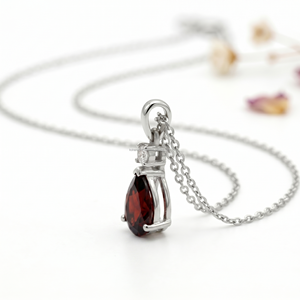 Collar de Granate Pera Llama Carmesí de Enero, Colgantes y Amuletos Finos, Oro Blanco de 14K, Joyería de Lujo con Energía y Poder, Regalo - Product Image 3