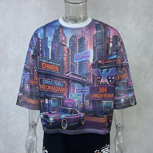 เสื้อยืดแขนสั้นผู้ชายทรงโอเวอร์ไซส์ ลายพิมพ์ชายหาดสไตล์ทรอปิคอล ผ้าถักโพลีเอสเตอร์ระบายอากาศดี สไตล์ลำลอง คอกลม - Product Image 3