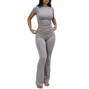 Women's <b>Pink</b> Casual Lounge Set Short Sleeve <b>Crop</b> <b>Top</b> Full Length Pants Solid Color Breathable Spandex Polyester Skinny Fit 3D - Product Image 6