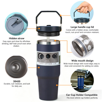 Gobelet de voiture portable 30oz au design moderne, en acier inoxydable 304, thermos sous vide, avec couvercle en silicone et paille en PC, idéal pour les voyages