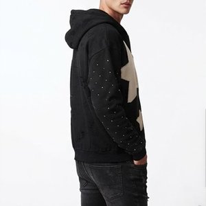 Nouveautés – Sweat-shirt zippé noir personnalisé pour homme avec imprimé étoile blanche, coupe classique, décontracté, en coton tricoté, idéal pour l'automne - Product Image 3