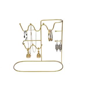 Freestanding Chain Jewelry Organizer Display Stand Brass Finish with Solid Wood Base Multi Necklace Holder - Product Image 6