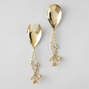 Juego de servidores de ensalada de acero inoxidable de alta calidad, chapados en oro, con elegantes mangos retorcidos, vajilla metálica moderna para uso hotelero. - Product Image 6