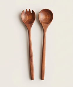 Ensemble de 2 couverts en bois avec finition brun naturel, ensemble de couverts parfait pour les événements et accessoires de table d'hôtel - Product Image 1